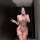 Woman wearing shuyao sensual lace bodysuit, sheer mesh tight-fit lingerie with ruffled hem and fishnet stockings, posing in m...