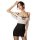 A stylish black and white silk-look lace sheer secretary outfit featuring a seductive hollow-out design, ruffled hem, and tea...
