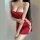 Woman wearing red silky sleep dress with side cutouts and tie details, showcasing sexy lace nightwear design.