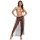 Sexy sl cleopatra belly dance costume featuring a shiny gold top, sheer black nightgown, and intricate jewelry for an elegant...