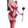 Woman wearing red lace bodysuit with garter straps and holding a paw-shaped wand, showcasing the small-bust sexy bodysuit for...