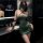 Elegant green sheer mesh halter neck bodycon nightgown with snake design, perfect for women seeking stylish and sexy sleepwea...