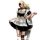 Blonde model in black and white soft anime lolita maid outfit with apron, choker, and thigh garters by qing rumai.