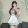 Elegant floral design, soft silk look chinese qipao lingerie set with delicate lace details, perfect for traditional-inspired...