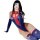 Woman in spider-man cosplay bodysuit taking selfie, featuring tight-fit design with open-crotch and anime-inspired lingerie s...