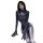 Woman wearing black spider-man cosplay costume with open-crotch design, form-fitting and glossy, for adult role play.