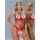 Sexy red lace push-up lingerie set with foot chains, featuring sheer mesh bra and panty for spring summer.
