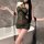 Sexy starry night silk lingerie dress featuring sheer mesh design, halter neck, and capelet, perfect for a chic cheongsam sty...