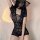 Sultry lace cheongsam lingerie set featuring intricate black lace design, perfect for seductive midnight sleepwear and bedroo...