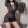Sultry lace cheongsam lingerie set featuring intricate floral patterns, deep v-neckline with crisscross detailing, perfect fo...