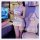 Woman in sultry lace cheongsam sleepwear set playing video game at desk with gaming chair and monitor.