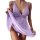 Elegant purple lace sheer sleepwear set featuring a camisole with deep v-neckline and matching briefs, perfect for a sexy and...