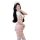 Woman in pink nurse-themed lingerie set with sheer lace halter top, matching skirt, and white thigh-highs — sultry sheer lace...