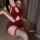 Sultry sheer qipao lingerie set featuring a deep red design with lace accents, perfect for intimate wear.