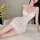A woman poses wearing a summer floral lace cami dress, featuring spaghetti straps and a bodycon fit, perfect for small bust w...