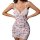 Woman wearing a white floral lace sleepwear set with a sheer cami top and midi skirt, featuring delicate embroidery and a bow...