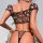Summer off-shoulder lace sleepwear set for women – floral mesh bralette & matching bottoms with adjustable ties