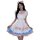 A woman wearing a maid lolita outfit, featuring a creamy white dress with pink and blue accents, bows, and a headband, perfec...