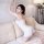 Woman wearing suoqing purple floral lace chemise, a sexy sheer sleepwear nightgown with no-remove design for small bust.