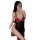Woman wearing suoqing floral rose lingerie dress with deep v and high slit, taking a mirror selfie.