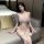 Woman wearing suoqing sexy lace bra and panty set - transparent temptation lingerie sleepwear, with white bows and sheer fabr...