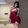 Elegant red sheer sleep dress with intricate lace detailing and exotic hanfu-inspired design, perfect for a luxurious night o...