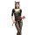 Woman wearing black sheer mesh bodysuit with short sleeves, open-crotch design, fishnet stockings, red devil horns, and holdi...
