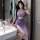 Vintage-inspired sheer purple lingerie set featuring floral patterns, perfect for retro role play outfits.