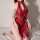 Vintage-inspired red lace cheongsam lingerie with high-waist cut-out and drip pendant design, silky feel erotic outfit.