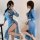 Vintage-inspired blue cheongsam dress with side slits, perfect for women seeking sexy yet elegant attire. ideal for special o...