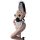 Woman in suqing sexy maid costume set with lace trim, halter neck apron, and black heels — seductive sleepwear outfit for adu...