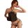 Woman modeling suqing vintage sexy bodysuit with sheer embroidered lace and adjustable straps, showcasing retro allure linger...