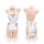 White heart-shaped nurse lingerie set with black trim, front and back view on mannequin.