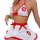 Sexy sweet nurse role play lingerie set featuring a white bra with red accents and a matching skirt adorned with bows and cro...