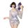 A woman models a sweet & seductive yukata robe featuring floral prints, satin trim, and bow detail, perfect for cosplay or ba...