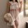 Sweet & sexy lace lingerie set - sheer mesh babydoll dress with bow straps & side slit uniform style