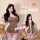 A woman wearing a cute, plush bodysuit with cat ears, perfect for sleepwear or loungewear. the set features a charming design...