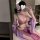 A woman poses in a luxurious tang dynasty-inspired silk lingerie set, featuring gold-thread embroidery and sheer fabric. the ...