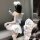 Woman wearing tangdao pure & tempting lingerie set - sheer maid-inspired sleepwear with lace, bow back, and fluffy ears.