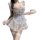 Woman in tangdao pure & tempting lingerie set — sheer maid-inspired sleepwear with lace trim, holding teacup.