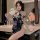 Elegant taonaier sensual silk velvet qipao lingerie featuring purple floral design, high-slit open-cup style with delicate la...