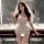 Woman in white lace temptation lingerie set with veil, posing in bathroom. sexy bridal cosplay outfit for romantic wedding ni...