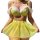 Yellow lace bra with sheer white bows and matching floral mesh mini skirt, perfect for sexy role play lingerie outfits.