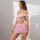 A woman models a temu lingerie set featuring a white lace bralette with off-the-shoulder design and a pink floral mesh mini s...