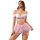 Woman wearing temu pure & playful floral mesh mini skirt - sexy roleplay lingerie set with pink lace bra, sheer skirt, gar...