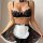 Sexy temu lace heart maid costume set featuring sheer lace top and skirt with white apron, perfect for role play.