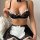 Sexy temu lace heart maid costume set featuring sheer lace bra and matching skirt with white apron, perfect for role play.