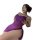 Woman wearing purple tonaer sexy lace chemise, sheer mesh babydoll nightgown with lace trim and open sides.