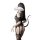 Transparent lace bodysuit featuring open-crotch design, sheer mesh one-piece with matching thigh-high stockings, offering a s...
