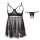 Sheer black lingerie set with open-cup design, underwire support, lace trim, and matching thong for women.